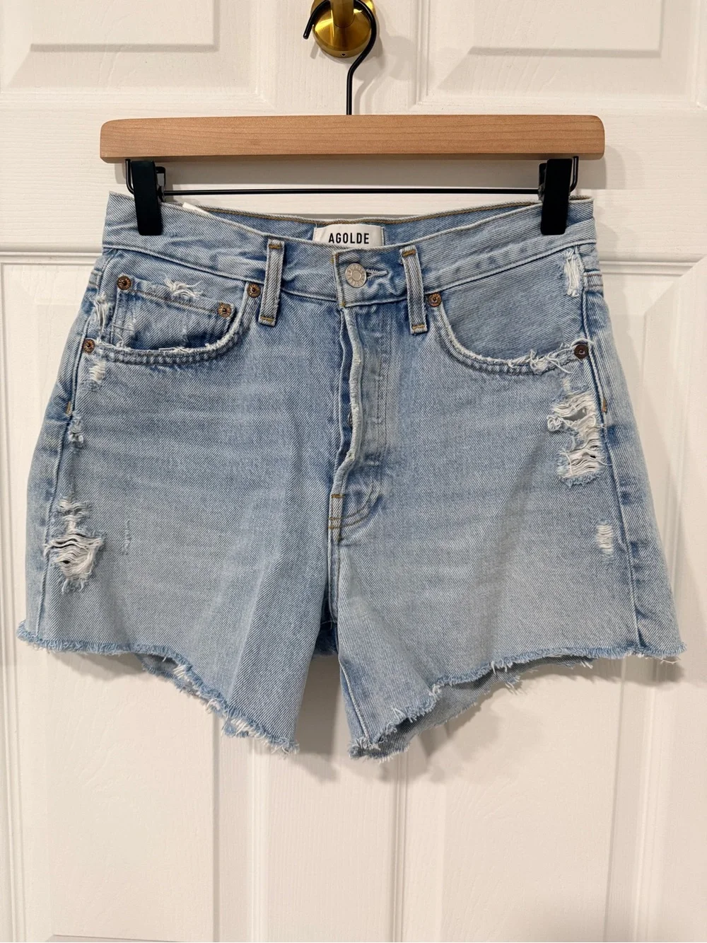Parker Long Women's Distressed Denim Shorts - Light Blue